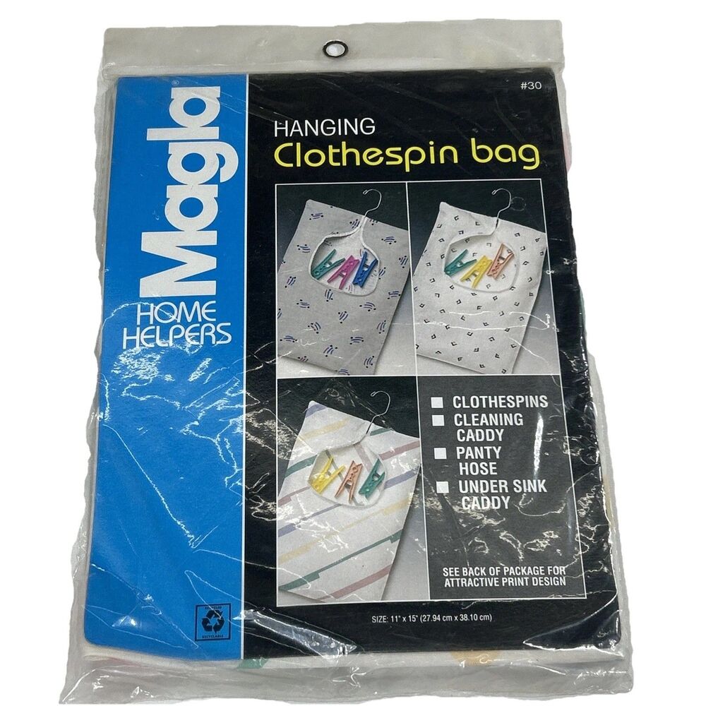 Vintage NOS Magla Hanging Clothespin Bag Retro Print Sealed 90s Cottage Farm